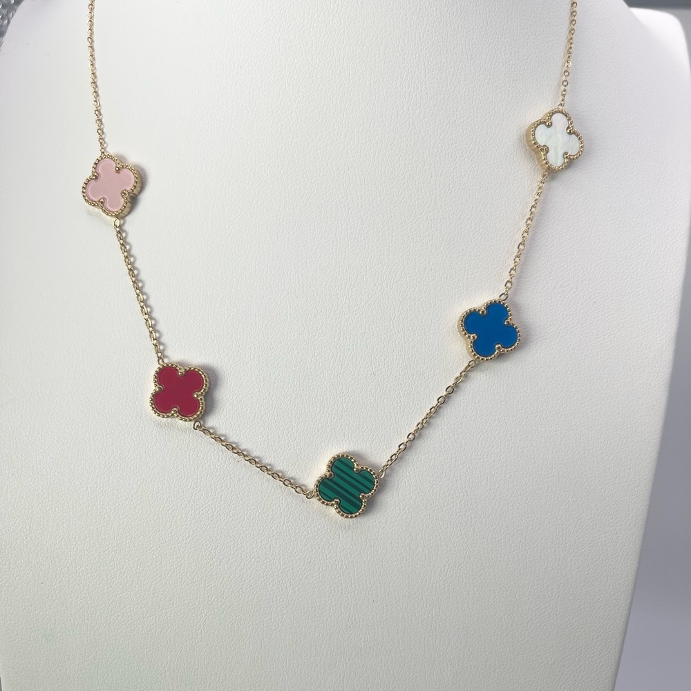 - Gold Multicolor Clover Necklace